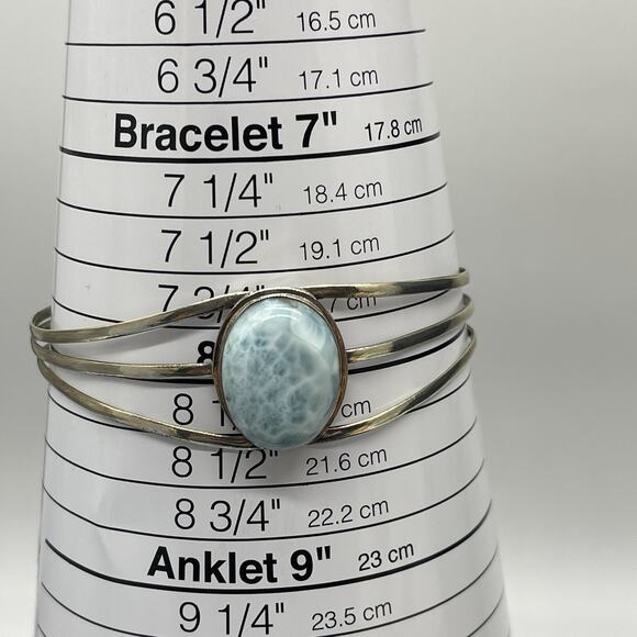 Sterling Silver 925 Oval Larimar Cuff Bracelet 13.8g 8 Inches - Picture 6 of 8